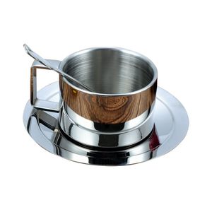 Ensemble de tasses à café en acier inoxydable 304 populaire ensemble de trois pièces tasse en acier inoxydable produit tasse à lait réutilisable avec cuillère et plateau - Product Image 2