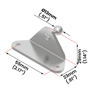 Support de boule angulaire industriel BLO2104, fixation externe, vérin à gaz, douille à bille de 13 mm, raccord pivotant, forme en L, zingué - Product Image 1