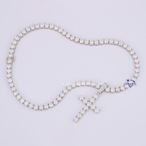 Collier chaîne tennis en or blanc 14Kt avec un superbe diamant cultivé en laboratoire Ultimate Luxury Sparkling Cross Pendant Weddings Parties - Product Image 1