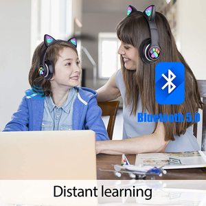 AKS28 Macaron Cat Ear Auriculares inalámbricos para niños LED Cambio de color BT Auriculares deportivos impermeables Dynamic FM <span class=keywords><strong>TF</strong></span> Teléfono móvil - Product Image 3