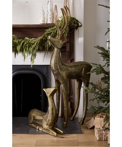 An Elegant Pair of Textured Bronze Deer Sculptures | A Timeless and <b>Artistic</b> <b>Set</b> for Year-Round Modern or Seasonal Decorating - Product Image 4