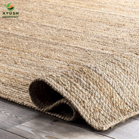 Tapis d'intérieur classique moderne personnalisé en jute et coton tressé, fait main, écologique, adapté aux animaux, rembourré, antidérapant et lavable pour chambre à coucher