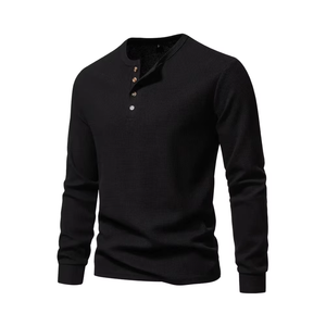 Vente chaude dernier modèle 80% Polyester 20% coton décontracté couleur unie T-shirt à manches longues pour hommes adapté à l'automne et au printemps - Product Image 1