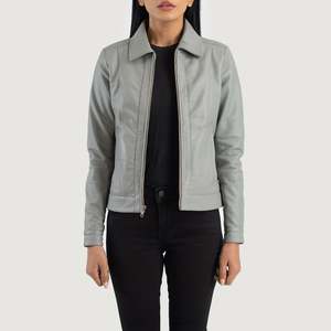 Veste en cuir classique à col gris Vixen pour la saison d'automne - Product Image 1