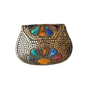 Nuevo Bolso Indio con Mosaico, Estuche para Cosméticos, Bolso de Mano para Bodas y Fiestas, Bolso de Mano Elegante para Damas, Bolso Tipo Clutch Redondo de la India - Product Image 1