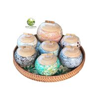 Recipiente Decorativo de Bambú Hecho a Mano, Ecológico, con Tapa de Bambú y Collar de Madreperla, Organizador de Cocina Rústico, Vietnam Eco Green