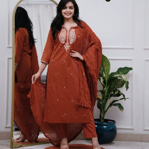 Traje VISHNU K DESIGNS TOP PENT DUPATTA CHANDERI de manga 3/4 para todas las estaciones - Product Image 1