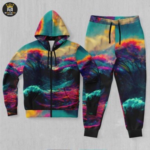 ชุดวอร์มผู้ชายสไตล์ไฮสตรีทใส่ลำลองระบายอากาศได้ชุดวิ่งพิมพ์ซับลิเมชันสีพื้นสำหรับฤดูหนาวมาใหม่ - Product Image 1