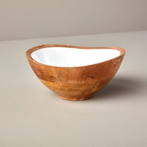 Bol de service artisanal en bois de manguier durable avec intérieur émaillé vibrant et motif feuille – Vaisselle décorative unique pour la cuisine, idéal pour les salades - Product Image 4