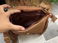 Tas Selempang Kulit Sapi Vintage Gaya Gypsy untuk Wanita, Dilengkapi Rantai dan Batu Turquoise, Ringan, Cocok untuk Penggunaan Sehari-hari, Buatan Tangan