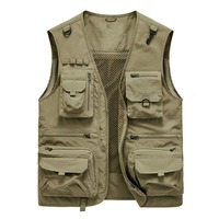 Chalecos de hombre con múltiples bolsillos y cremallera con logotipo personalizado para pesca al aire libre, fotografía, Otoño, senderismo, chaleco