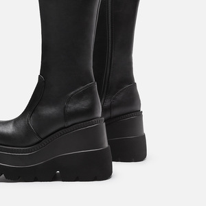 <span class=keywords><strong>Bottes</strong></span> mi-mollet pour femmes, tendance actuelle, de qualité supérieure, à large tige, à talons compensés, avec fermeture éclair, élégantes, pour l'hiver, noires - Product Image 5