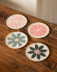 Custom Designed Embroidery Coasters with Beaded Detailing Vintage Drink Coaster for Home Bar for <b>Parties</b> - Product Image 1