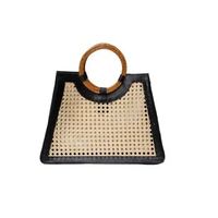 Bolso de Mano de Ratán con Asa de Bambú, 100% Cuero Genuino, Diseño Floral, Cierre Abierto, Estilo Vintage, Regalo para Ella, de la India