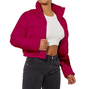 Chaqueta acolchada sólida para mujer personalizada con cremallera corta con logotipo personalizado y calidez gruesa acogedora en ropa de invierno - Product Image 1