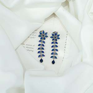 Ayushi Delicate Blue Flower Silver Necklace <b>Set</b> with Earrings for Party Occasions - Product Image 6