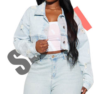 100% Cotton Latest Light Washed <b>Denim</b> <b>Jacket</b> <b>Women</b> Ripped <b>Jacket</b> <b>Women's</b> <b>Cropped</b> <b>Jacket</b> <b>Women</b> Collared Non Stretch Distressing - Product Image 5