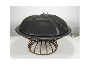 Wholesale Black Metal Iron <b>Fire</b> Pit Black Net Lid and Heat <b>Fire</b> Bowl With <b>Mat</b> Brown Base for Home Living Room Outdoor Decor - Product Image 5