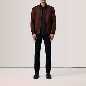 Morrison Brown Reversible Canvas Bomber <b>Jacket</b> Water-Proof Zippered Embroidered Vintage Fur Pattern Casual XS for Autumn ODM - Product Image 2