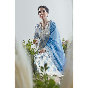 Ensemble de costume 3 pièces pour femme en tissu slub imprimé laqué avec dupatta brodée FE-52066 - Product Image 6