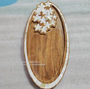 Bandeja para servir de madera de acacia con incrustaciones de nácar con madreperla para decoraciones de boda y regalos Eid - Product Image 3