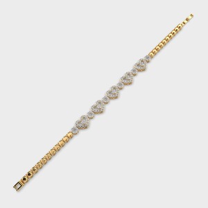 IGI Certified Lab Grown Diamond Heart Link Bracelet in 18K Yellow / White & Rose Gold Round Cut Designer Bracelet - Product Image 3