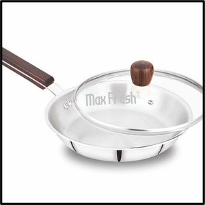 Maxfresh Triply Frypan With Glass <b>Lid</b> Triply Cookware Technology Induction Friendly Food Grade Stainless Steel ISO Certified - Product Image 1