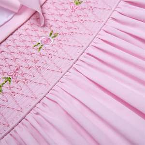 Venta al por mayor de moda para niños Boutique vestido de fiesta Puff manga azul princesa cumpleaños traje perla collar botón 100% algodón - Product Image 3