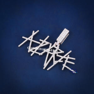 Colgante con logotipo inicial personalizado para hombre, Plata de Ley 925 con moissanita de claridad VVS, joyería de estilo Hip Hop chapada en oro - Product Image 5