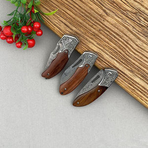 Handmade Damascus Steel Folding Knife with Push <b>Button</b> <b>Wood</b> Handle for BBQ Camping Meat Beef Mutton Sharpening Fruit Skin - Product Image 6