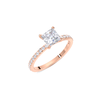 Bague de fiançailles pavée en diamant taille princesse cultivé en laboratoire certifié IGI en or jaune/blanc et or rose 9 carats