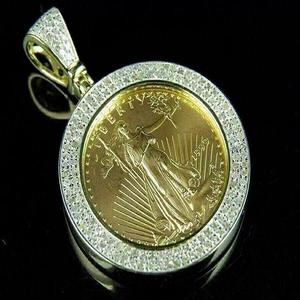 Pendentif de luxe en or avec pièce de monnaie Liberty, perle de culture d'eau de mer et monture en moissanite glacée, bijou hip-hop haut de gamme, breloque tendance - Product Image 3