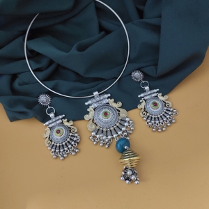 Direct From Indian Supplier Best Selling High Quality High Grade Oxidised Two Tone Hasli Necklace and <b>Stud</b> <b>Earrings</b> <b>Set</b>-1 - Product Image 1