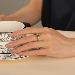 Jeulia Oval Three Stone Natural <b>Moss</b> <b>Agate</b> Rose Gold Plated Fashion Wedding <b>Ring</b> - Product Image 6