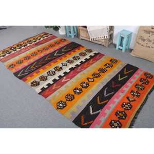 พรมตุรกีวินเทจขนาด 4.6x10 ฟุต พรมขนาดใหญ่ พรมขนสัตว์สีส้มคิลิม - Product Image 2