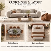 Ensemble de meubles modernes gris chaud et caramel sur mesure pour toute la maison, canapé, table à manger ovale, chaises et lit rembourré