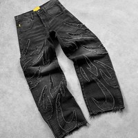 Pantalon de jogging unisexe en toile épaisse, taille haute, déchiré et usé, grande taille, 100% coton, look tendance