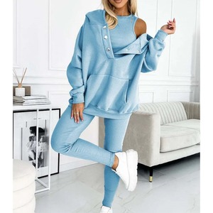 Ensemble chemise en lin et coton ample et décontracté chemisier à manches longues Top Coat avec poche et pantalon droit à jambe large Home Wear Suit - Product Image 1