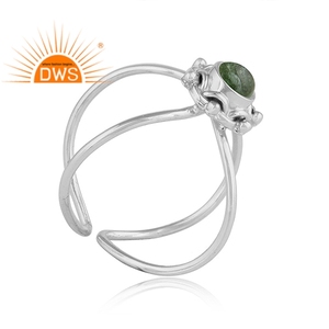 Venta caliente de plata esterlina oxidada turmalina verde natural anillo cruzado de piedras preciosas fabricante de joyería personalizada - Product Image 1