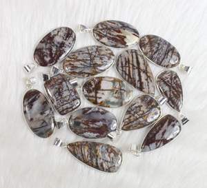 Jaspe de coco natural Multi forma bisel ajuste cabujón 925 plata esterlina acero plateado acero moda colgante al por mayor - Product Image 2