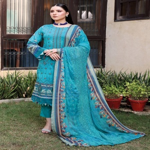 Hermosos y elegantes trajes de césped bordados de 3 piezas para adultos Ropa informal india y pakistaní de Dr Haris Volume DhagaKari - Product Image 3