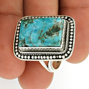 แหวนรองเบาะทำด้วยมือพลอยเทอร์ควอยซ์ธรรมชาติดีไซน์ทันสมัย925เครื่องประดับเงินสเตอร์ลิงขายส่งราคาโรงงานอินเดีย - Product Image 3