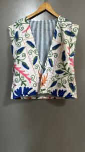 Wholesale Handmade Custom <b>Sleeveless</b> <b>Women's</b> Vests & Waistcoats With Pockets Ladies Casual Vintage Embroidery Kantha <b>Jacket</b> - Product Image 5