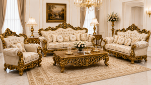 Sofá Majestic de Alta Gama Tallado a Mano con Mesa de Centro, Compre Muebles Modernos para el Hogar, Conjuntos de Sofás de Madera Premium para Sala de Estar - Product Image 4