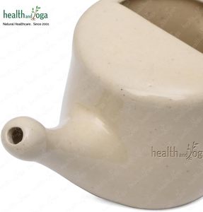 Healandyoga flojar เซรามิค neti POT เพิ่มความสบายด้วยรูจมูกปลั๊กสำหรับทำความสะอาดจมูกอย่างนุ่มนวลสีเบจ - Product Image 3
