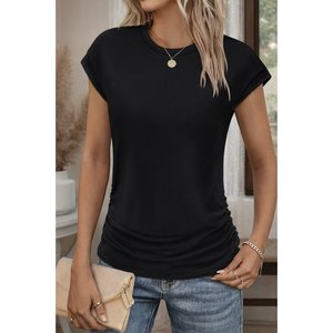 Chemise à manches courtes pour femme de Jane, col rond avec côtés plissés, haut féminin décontracté pour tous les jours, modèle Iskon 31886 - Product Image 1