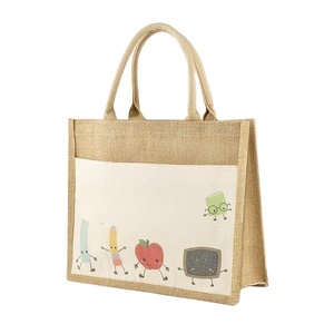 Sac fourre-tout en jute écologique réutilisable avec logo personnalisé imprimé, poignée en bambou laminé, pour les courses durables - Product Image 1