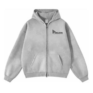 Sudadera con Capucha Personalizada para Hombre, 100% Algodón, Gruesa, Lavada con Ácido, Desgastada, con Doble Cremallera, Estampado Desteñido, Talla XL - Product Image 6