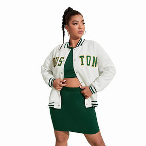 Chaqueta universitaria de punto de algodón y poliéster personalizada para Mujer | Chaqueta bomber de estilo universitario informal impermeable a prueba de viento - Product Image 1