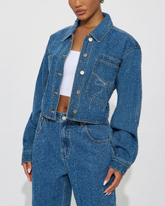 แจ็คเก็ตยีนส์แบบใหม่สำหรับผู้หญิง ฤดูหนาว ปกพับได้ ระบายอากาศได้ดี เป็นมิตรกับสิ่งแวดล้อม ผ้าฝ้ายออร์แกนิคแบบกลับด้านได้ สไตล์ลำลอง พร้อมส่ง - Product Image 4